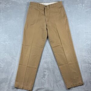 LL Bean Double L Classic Fit Plain Front Men's Khaki Chino Pants W36 L32 Cotton